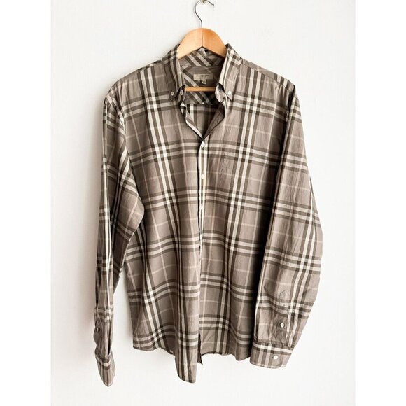 Burberry Grey Plaid Novacheck Men's Button Down Shirt L - Picture 1 of 5